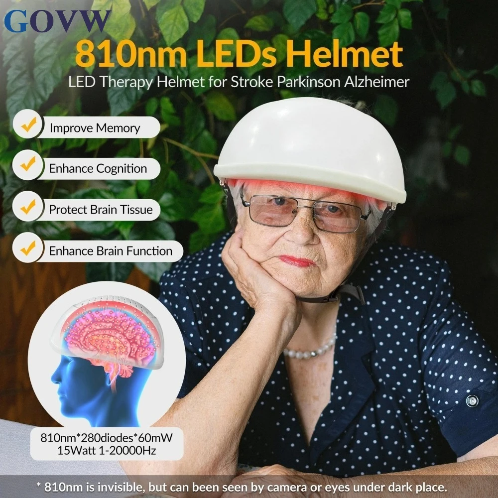 GOVW 810nm Non Invasive Brain Stimulation Therapy Photobiomodulation 40Hz Infrared Light Therapy PBM Helmet for Dementia Autism