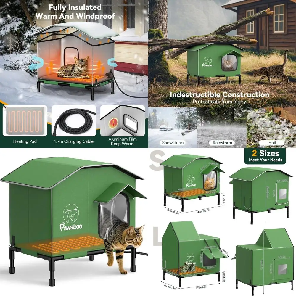 

Всепогодный изолированный кошачий домик на открытом воздухе с приподнятым основанием и обогревателем для ферльных кошек зимой