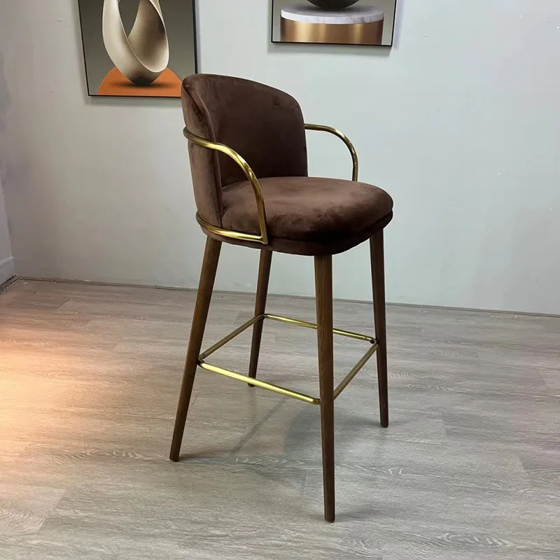Designer Home Island Chair Bar Restaurant High Stool Hotel Front Desk Chair Solid Wood Bar