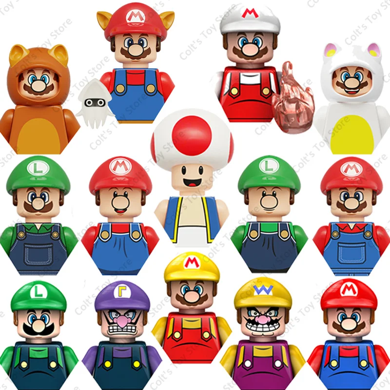 Anime Cartoon Peach Bowser Luigi Super Mario Bros Mini Action Figures Building Blocks Assemble Bricks Model Kids Toys Gifts