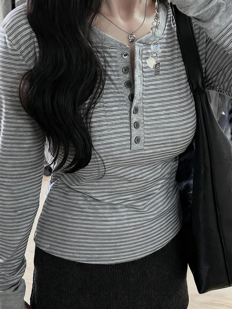 

Korean Retro Striped Women's Long Sve Base irt Inner Wear T-irt Autumn New Sle High End Sensation Super Beautiful Top