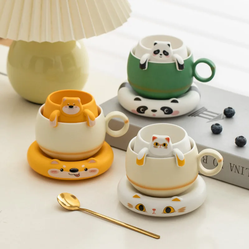 

Cute 3D Shiba Inu Ceramic Tea Cup & Infuser Set,Dog Coffee Cup with Saucer Spoon for Home Office Decor Gift Mugs Coffee Cups