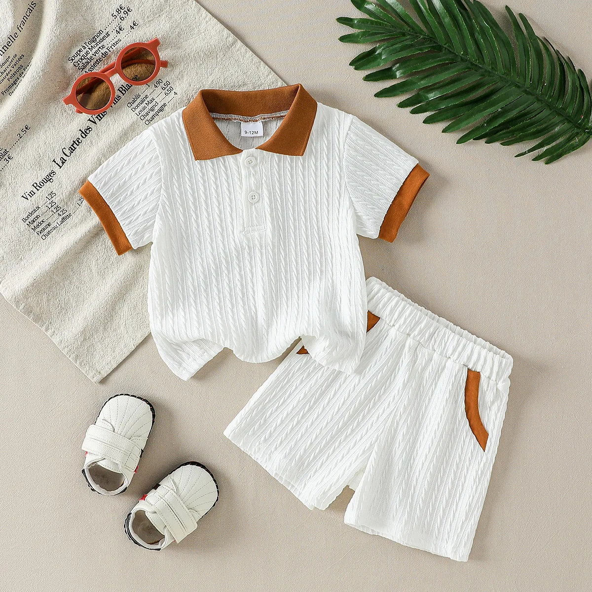 2Pcs Baby Boys Summer Solid Simple Fashion Open Chest Polo Short Sleeve+Short Pants Boys' Set Casual Daily Clothes Suit 1-3Y