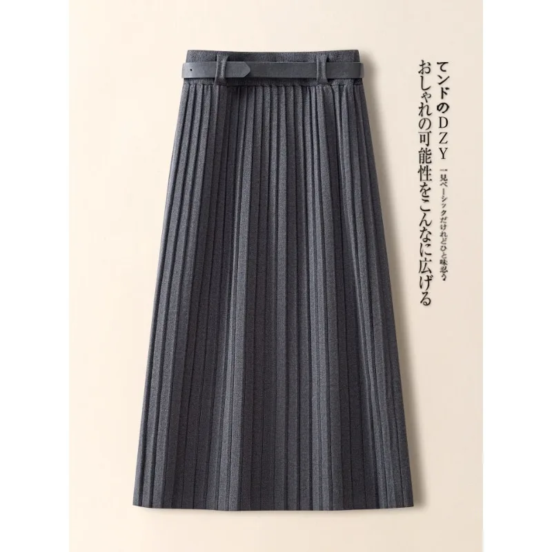 Jupe plissée grise pour femme, jupe trapèze mi-longue, à la mode, élégante, hiver
