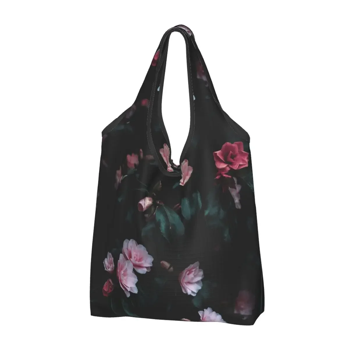 

Romantic Dark Floral Portable Tote Shopping Bags Reusable Shopper Bag Groceries Handbag Shoulder Bag