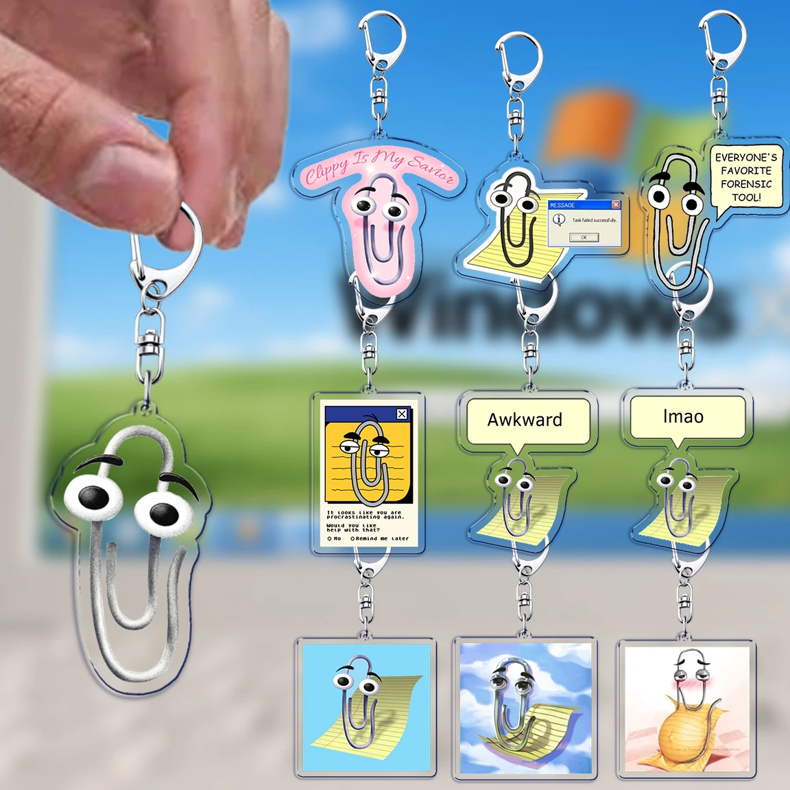 Llaveros divertidos con palabras Retro Clippy para bolsa de accesorios, llavero Meme de oficina de los años 90, anillo, joyería, regalos para seguidores