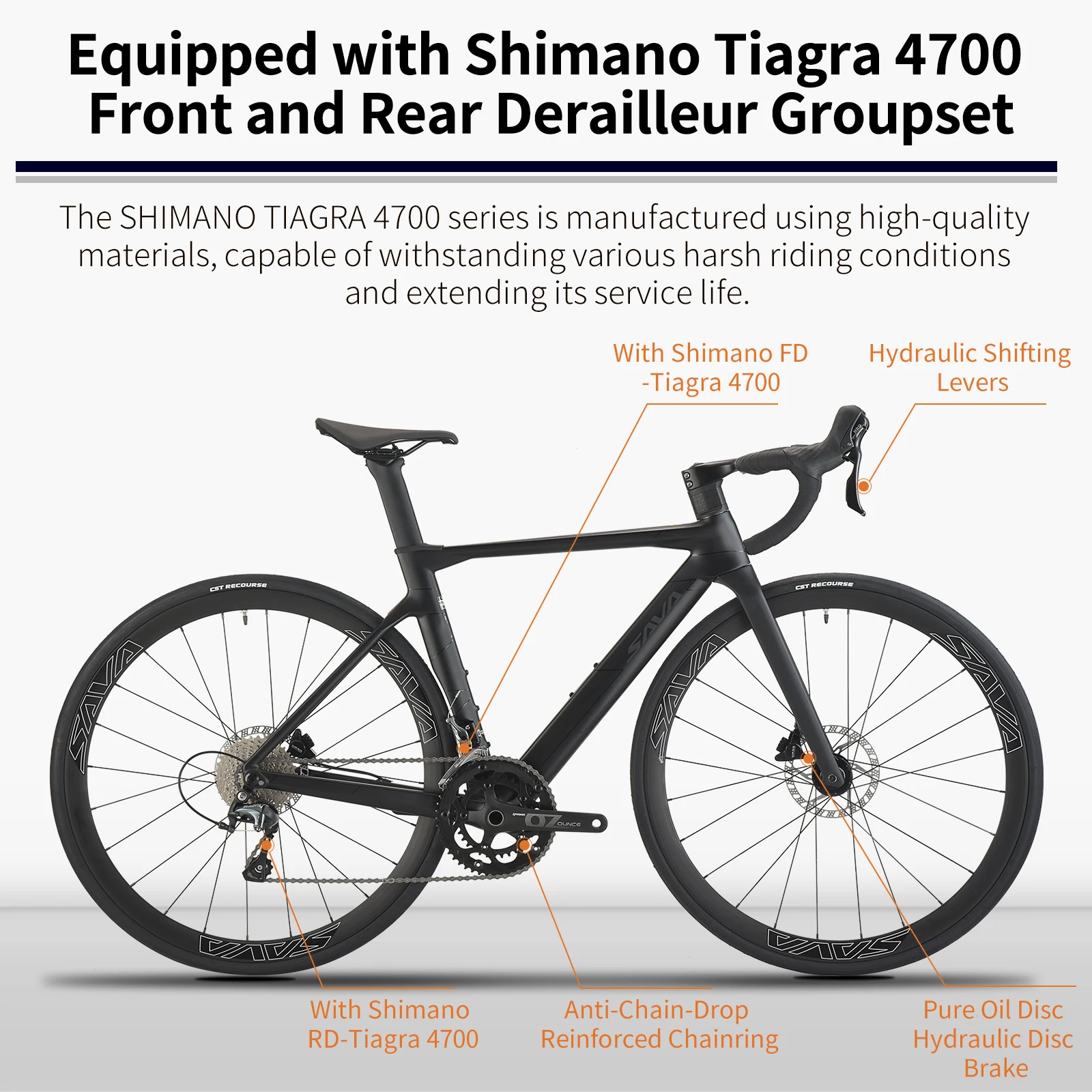 SAVA A4 Carbon Fiber Road Bike, 700C Adult Racing Bike, Equipped With SHIMANO TIAGRA R4700, 20-Speed Groupset