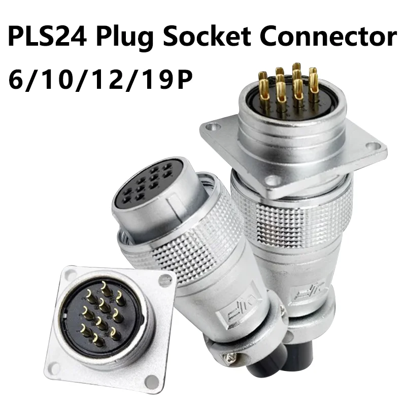 PLS24 WS24 6/10/12/19 Pin Metal Circular Aviation Socket Plug Wire Female Male Connector M24 Threaded Coupling Panel