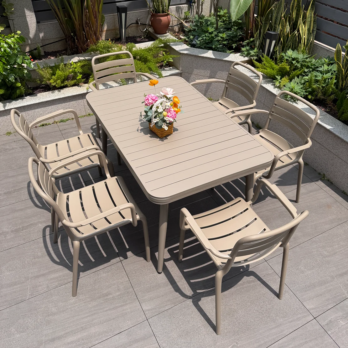 

Современный уличный стол для патио, набор стульев из алюминиевого сплава, антикоррозийный, водонепроницаемый, садовая, вилла, балкон, мебель для отдыха