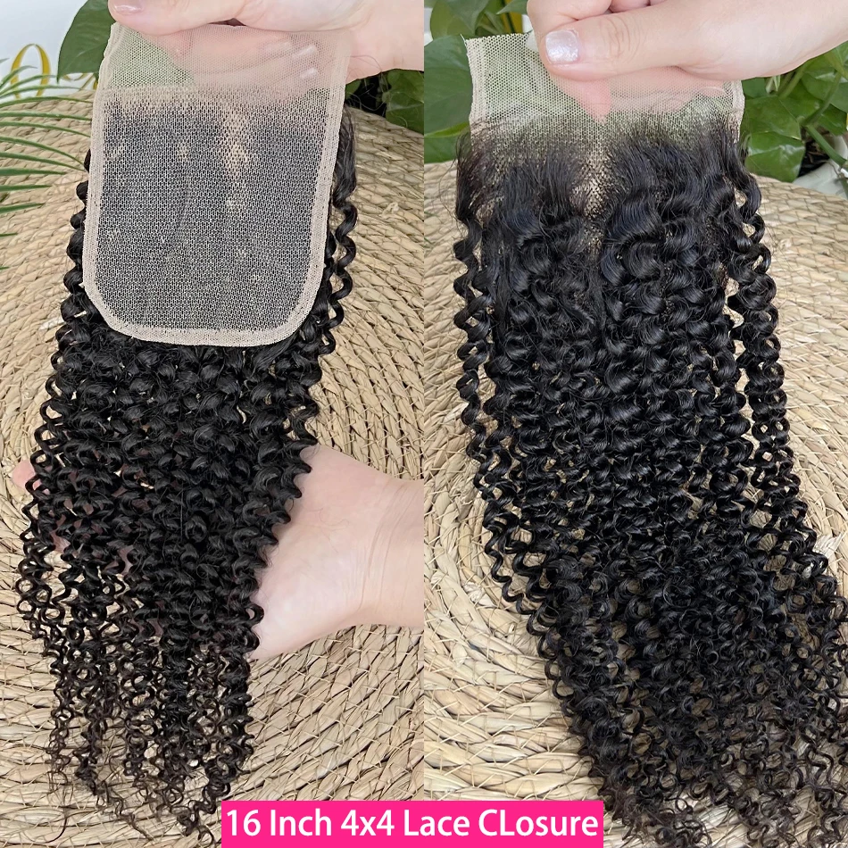 Yiwigs Kinky Curly 4x4 5x5 Transparent Lace Closure Only Raw Human Hair Free Part / Middle Part / Side Part 10-22 Inch