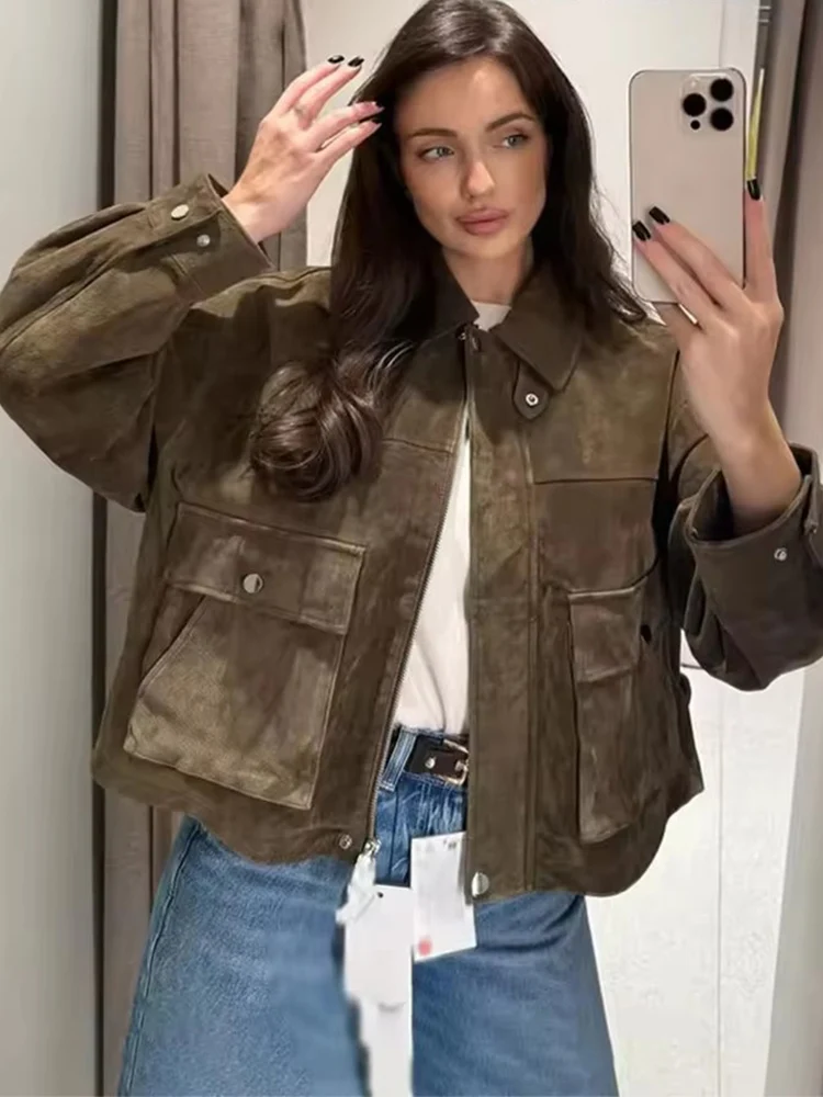 

Women Leather Jacket 2025 New Spring Fashion Long Sleeve Zipper Coat Female High Street OuterwearLong Sleeve New Jackets ﻿