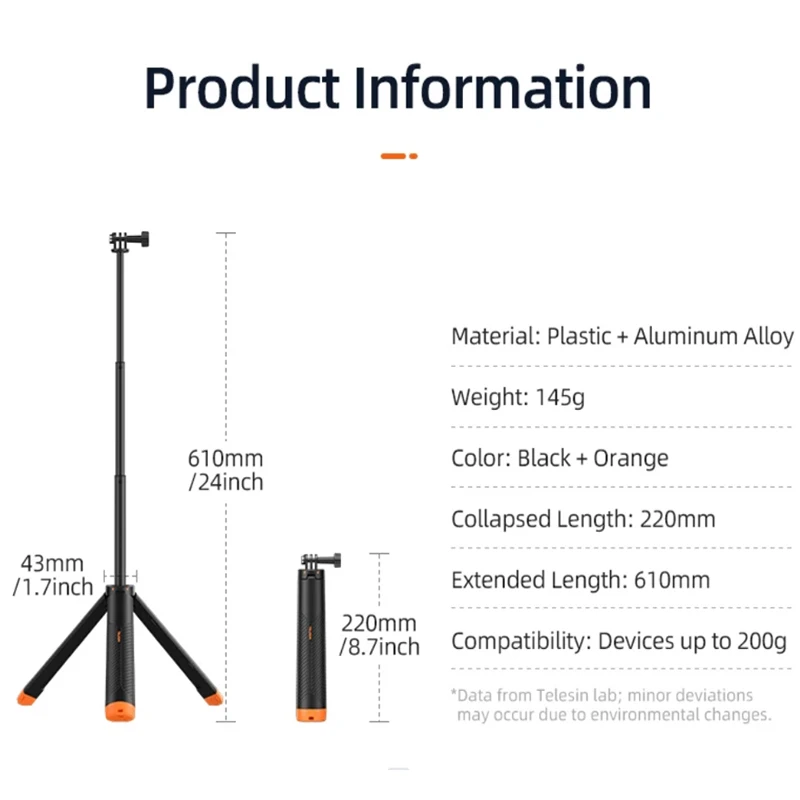 TELESIN Insta360 X5 X4 X3 Pływający Statyw Selfie Stick z Tripodem do GoPro Hero13 12 11 DJI OSMO Action6 5 Pro 4 3/X4/X3/ACE/PRO/GO 3 — zdjęcie produktu 6