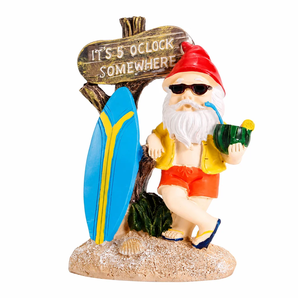 1pc Gnome Figurine Resin Material for Garden Patio Summer Watermelon Surfboard Statue Outdoor Yard Decor Durable Art