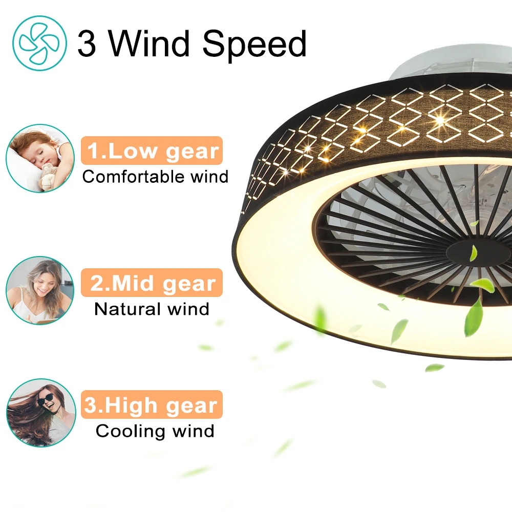 Depuley-Ventilateur de Plafond Invisible avec Lumière LED, Intensité Variable, Température Intermittente, Chambre, Salon, Cuisine, 3 Documents, 47cm