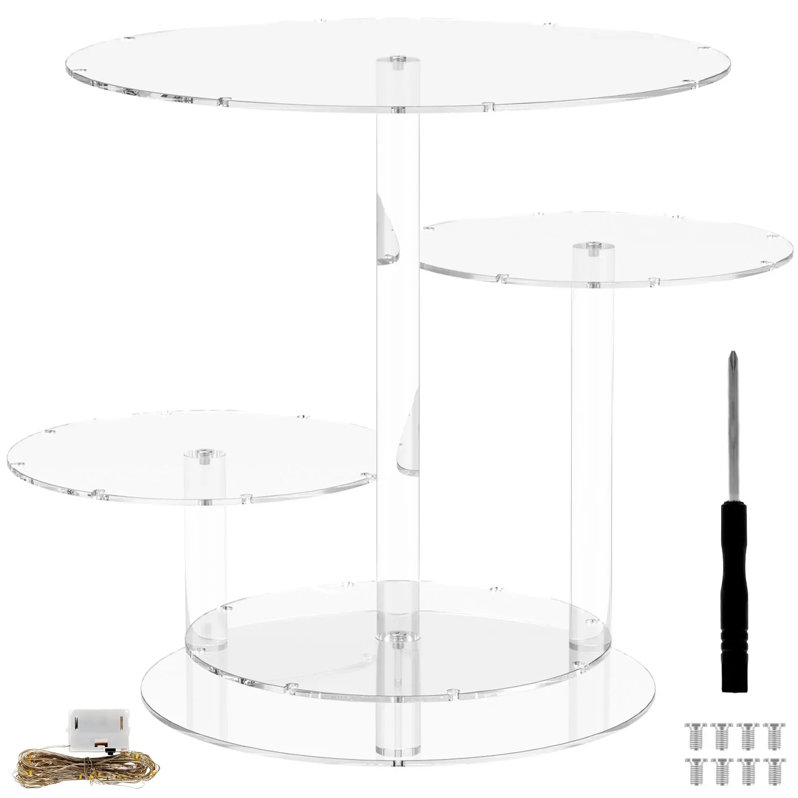 

4 Tier Acrylic Cake Stand Dessert Cupcake Tray Glow Showcase Holder Birthday Party Decoration Large-Capacity Display Safe