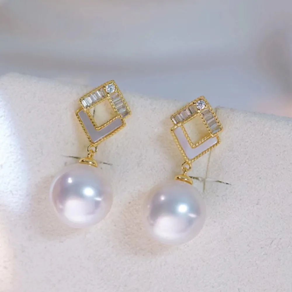 

Pearl earrings S925 silver diamond shell cubic zirconia earrings South China Sea pearl AAA 8-9mm 9-10mm 10-11mm