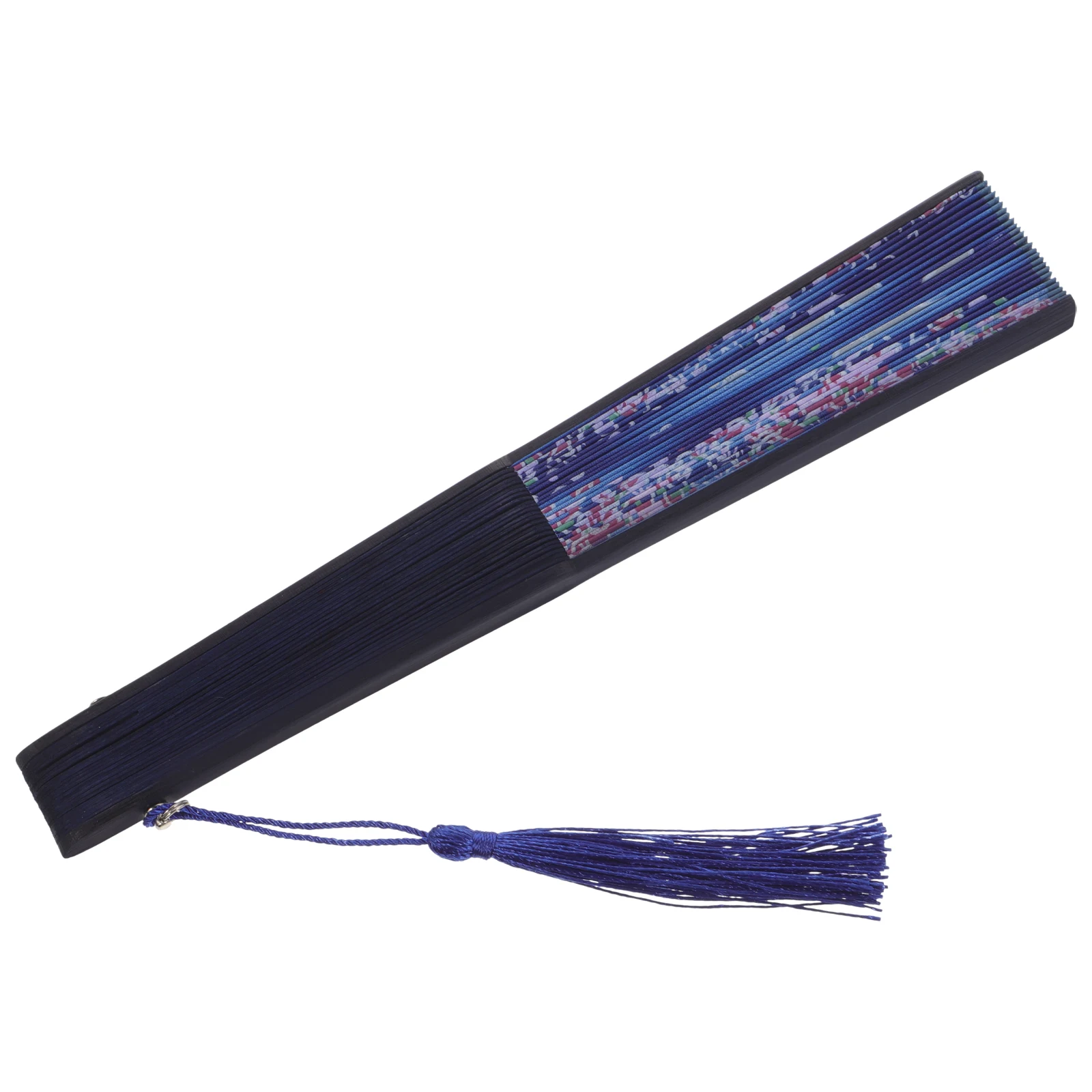 

1pc Classical Folding Blue Butterfly Flowers Chinese Style Decorative Tassel Fans Foldable Dancing Props Unique Wall Decorations