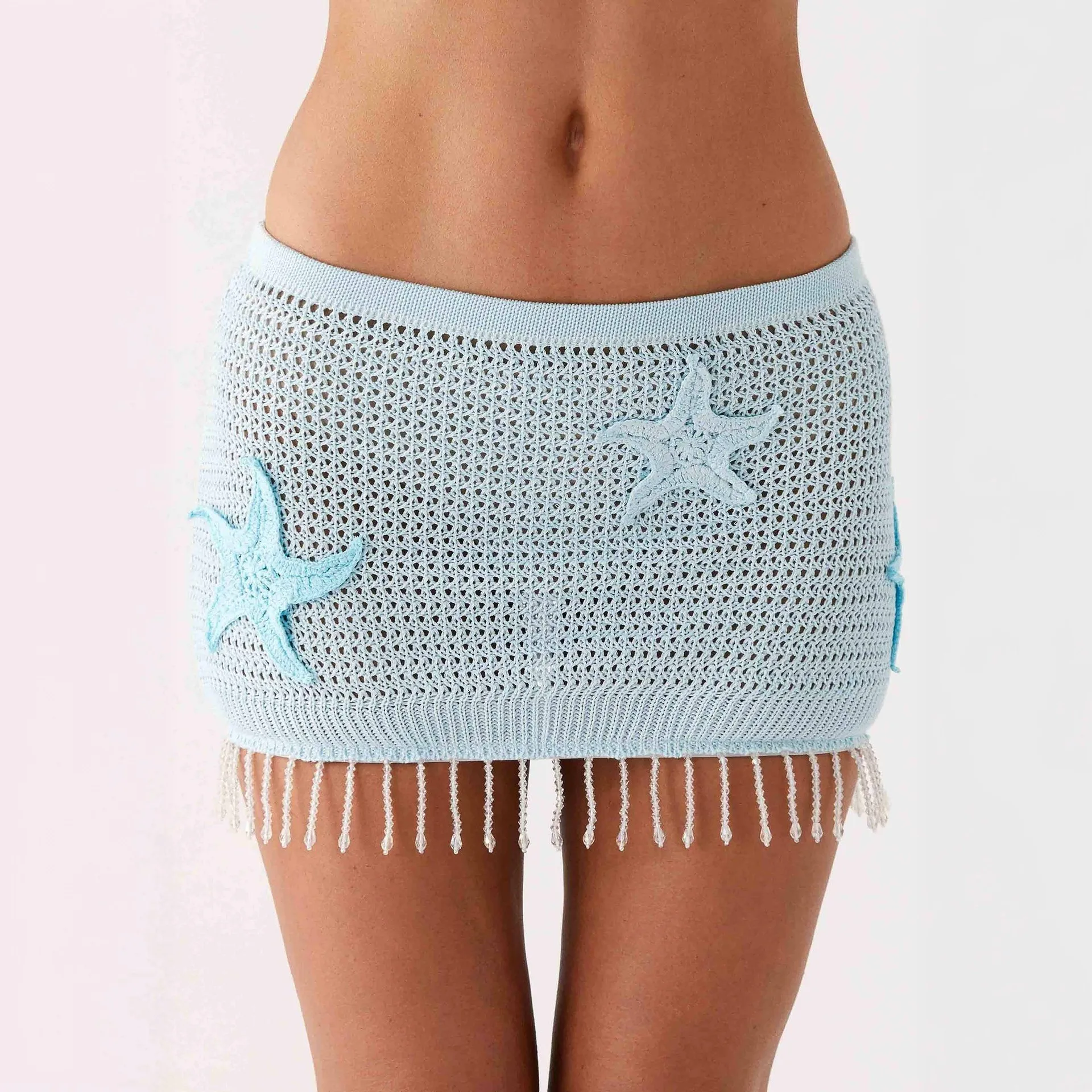 Summer 2026 Sexy Knitted Starfish Beach Short Skirt Half-length Vacation Wrap-around Women's Fashion Polyester Fiber Gored Skirt