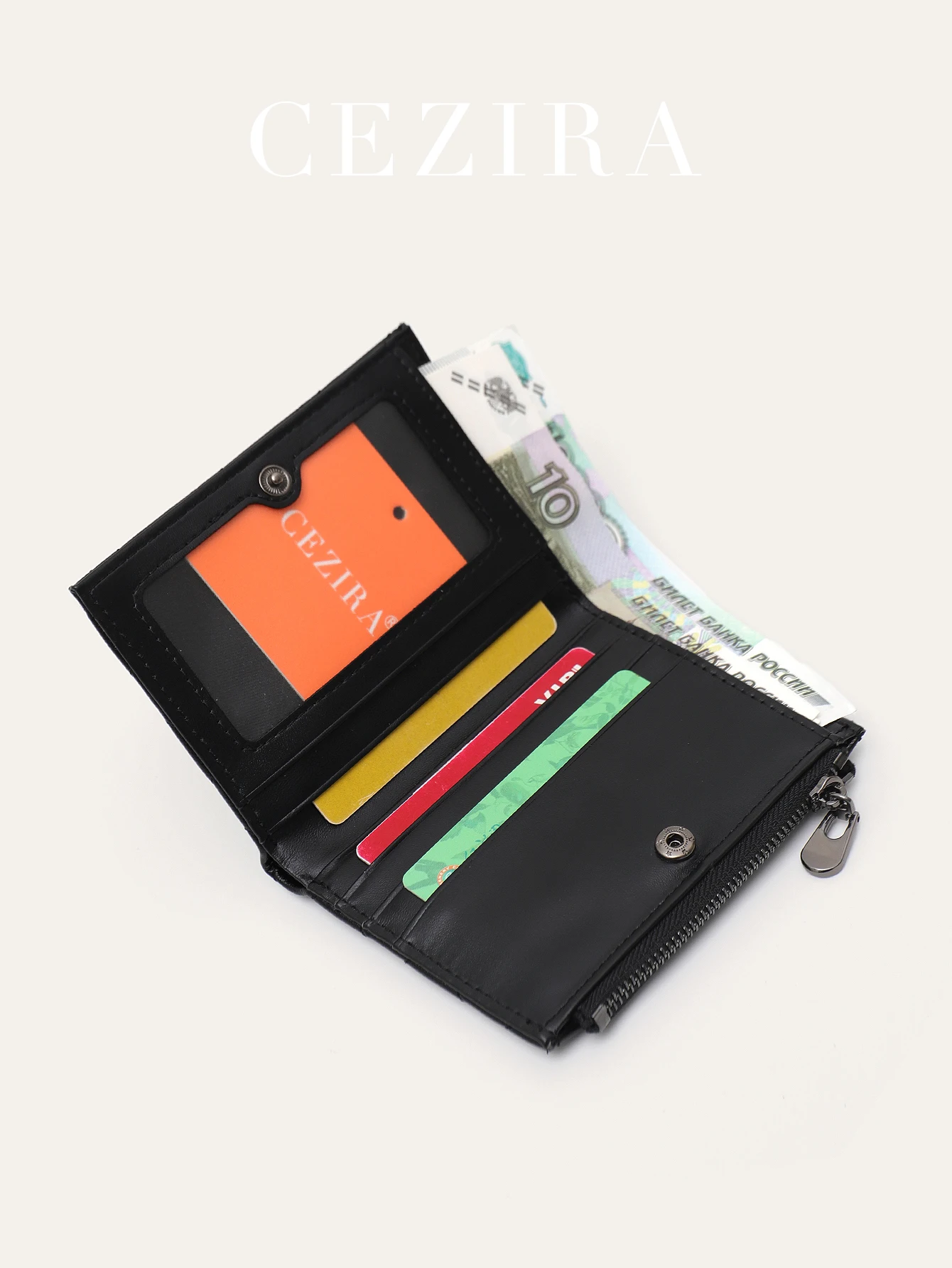 CEZIRA المرأة موضة الموضوع بولي Leather الجلود Bifold محفظة قصيرة فتحات بطاقة متعددة فتحة النقدية حامل بطاقة الائتمان محفظة أنيقة سستة #3