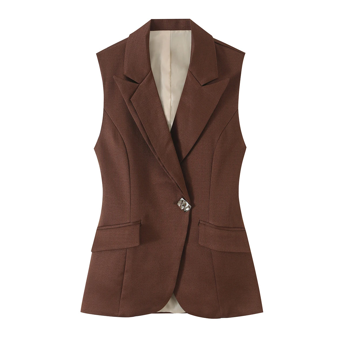 European and American style 2026 autumn new women's clothing versatile coffee color backless irregular suit vest