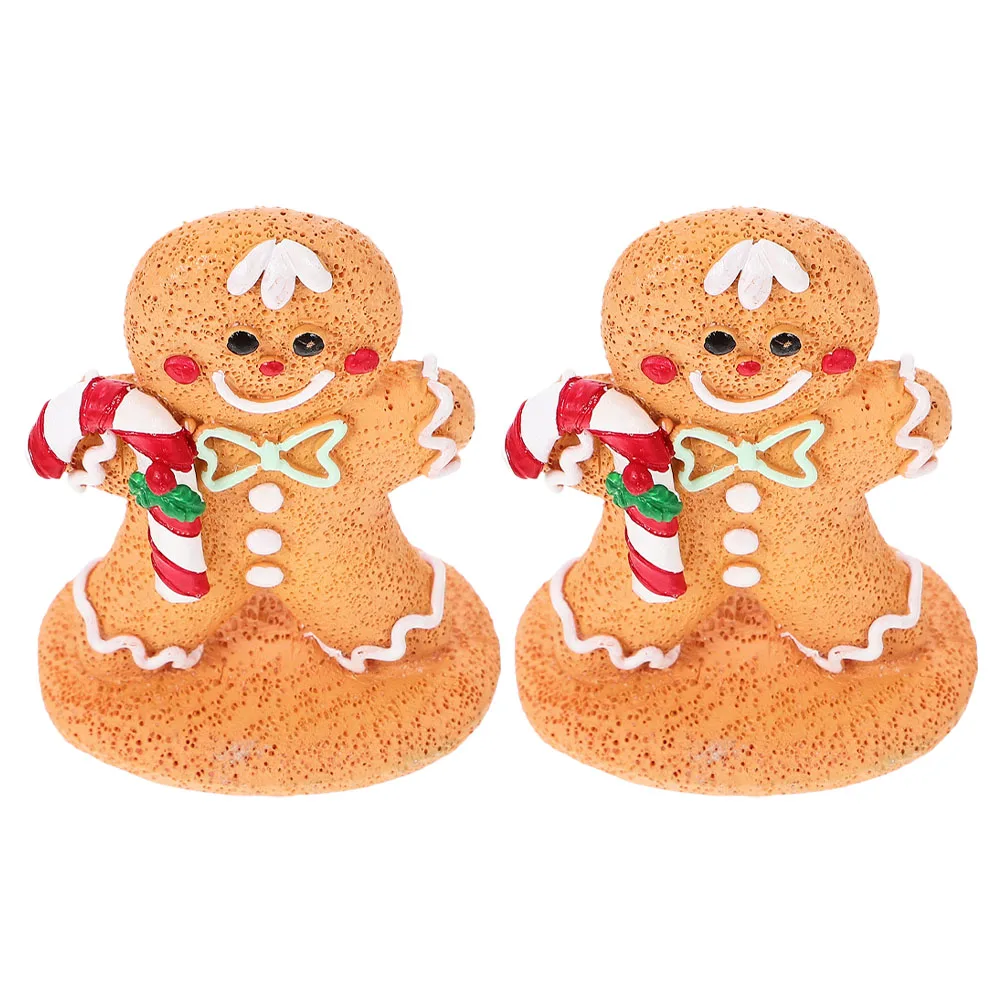 

2 Pcs Decors Christmas Ornaments Gingerbread Man Desktop Cutout Mini Home Child