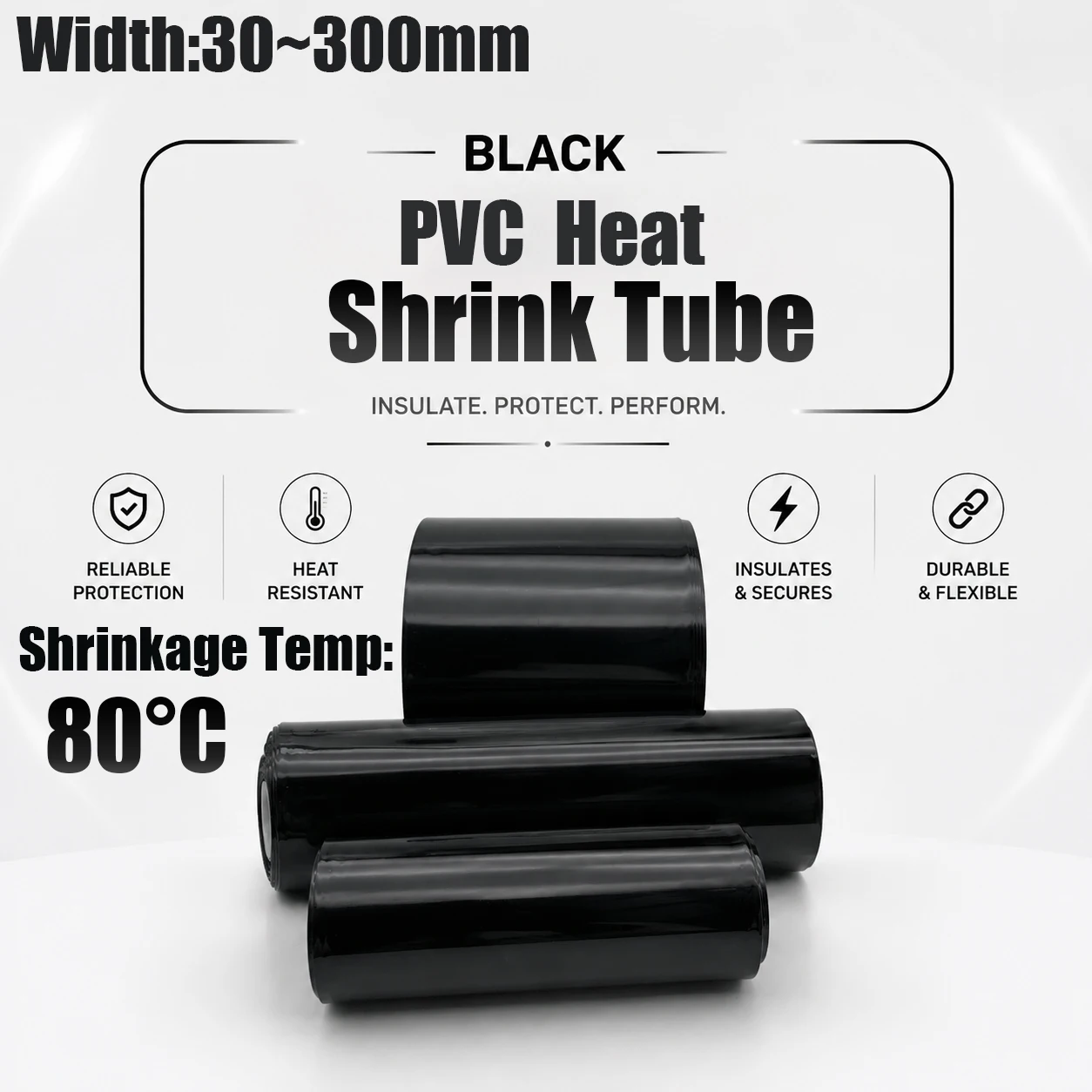 10/5/2M Easy to Shrink Black PVC Heat Shrink Tube Width 30-300mm Shrink Wire Insulation Dustproof Harness Protective Cover