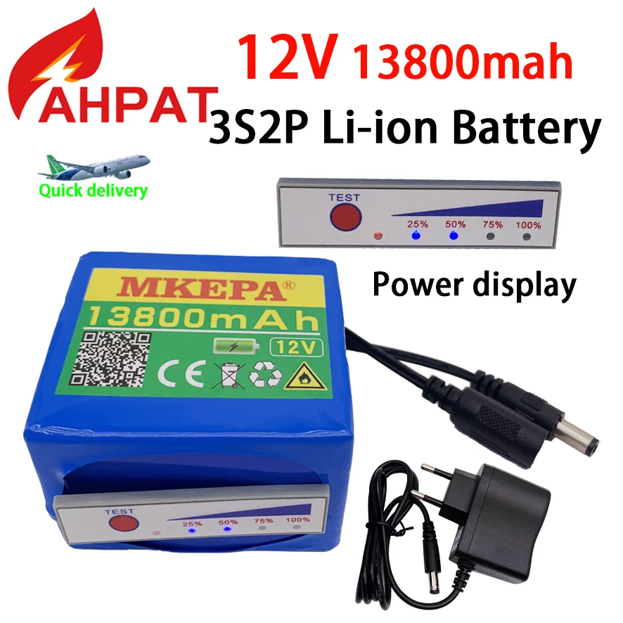 

Новый портативный аккумулятор 12 В 13800 мАч, литий-ионный аккумулятор большой емкости постоянного тока 12,6 В 13,8 Ач, монитор камеры видеонаблюдения + зарядное устройство