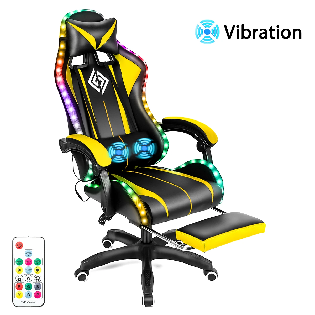 Gaming Chair With RGB Light PVC Leather  Office Chair Gamer Computer Chair Ergonomic Swivel Chair 2 Point Massage Racing Chair