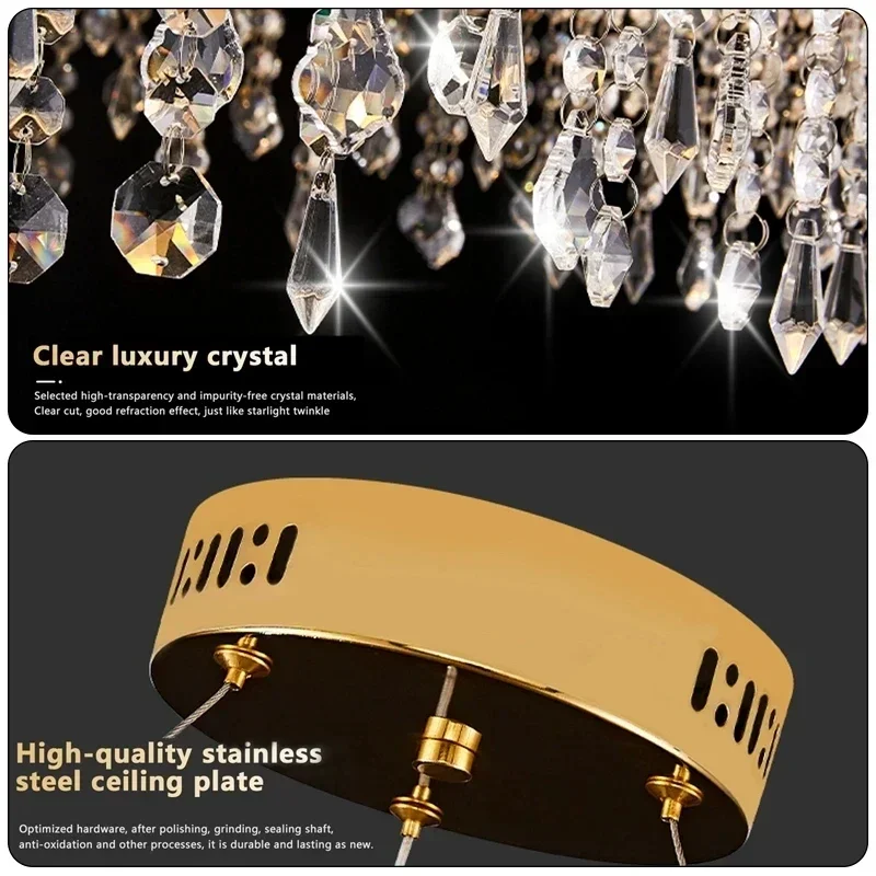 Nordic Led Luster Pendant Lights Luxury Crystal Chandelier for Living Dining Room Circle Hanging Lamp Home Decor Fixture