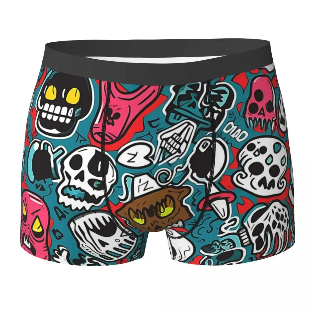 Boxer Underpants Shorts Doodles On The Go! Cute Skulls, Cats Panties Male Ventilate Underwear for Homme Man Boyfriend Gifts