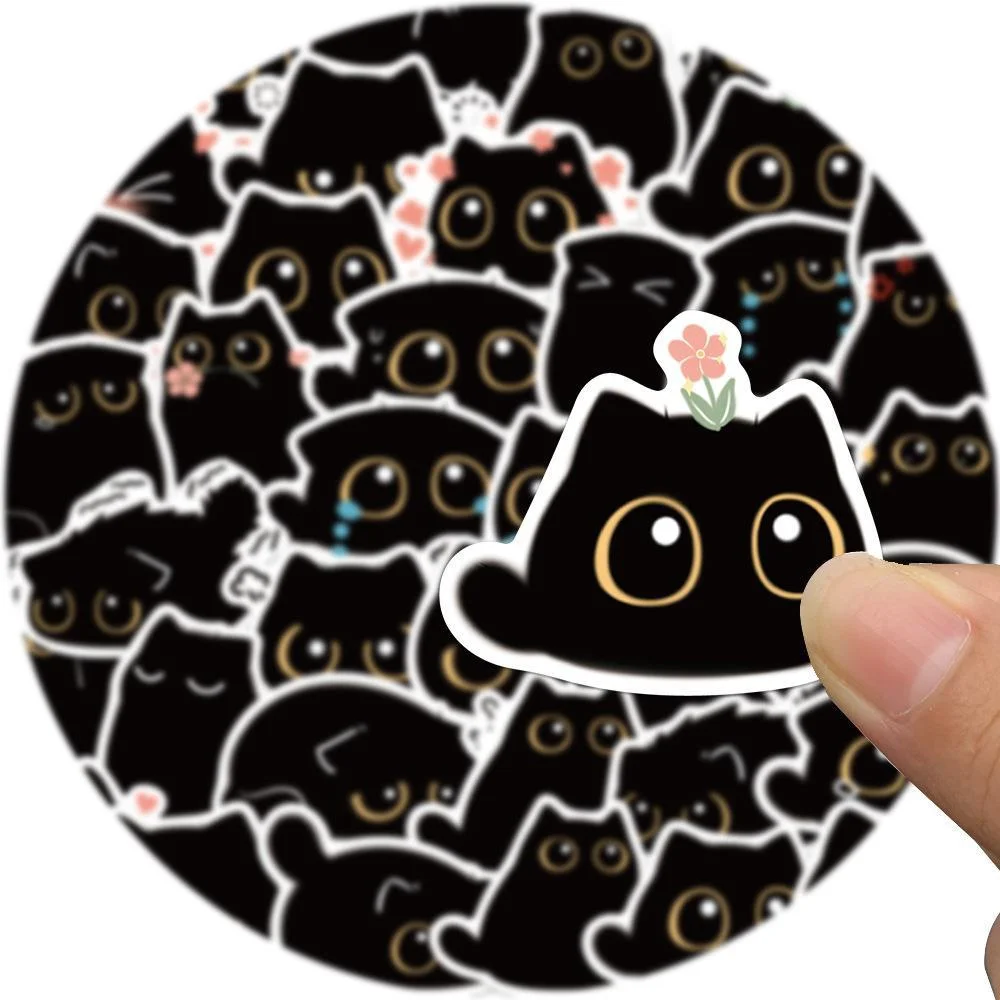 10/30/50PCS Cartoon Cute Black Cat PersonalityCreative Sticker Desk GuitarComputer Refrigerator Car Waterproof Sticker Wholesale