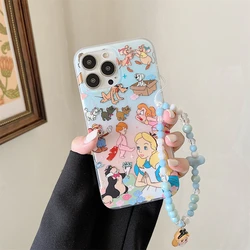 luxury Disney princess Mickey Mouse hand chain Case protection for iPhone 15 14 13 12 11 16 Pro Max lovely Coque