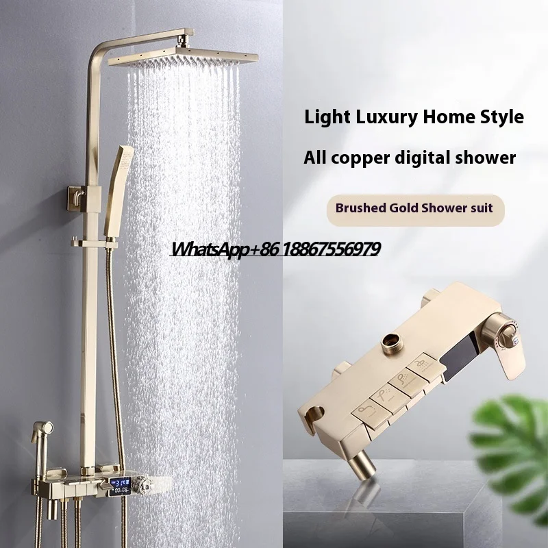 

Brass Thermostatic Shower Faucet Set Black Rain Shower System Soft Jet Spray Wall-Mounted Pressure Hotels Brushed Ceramic