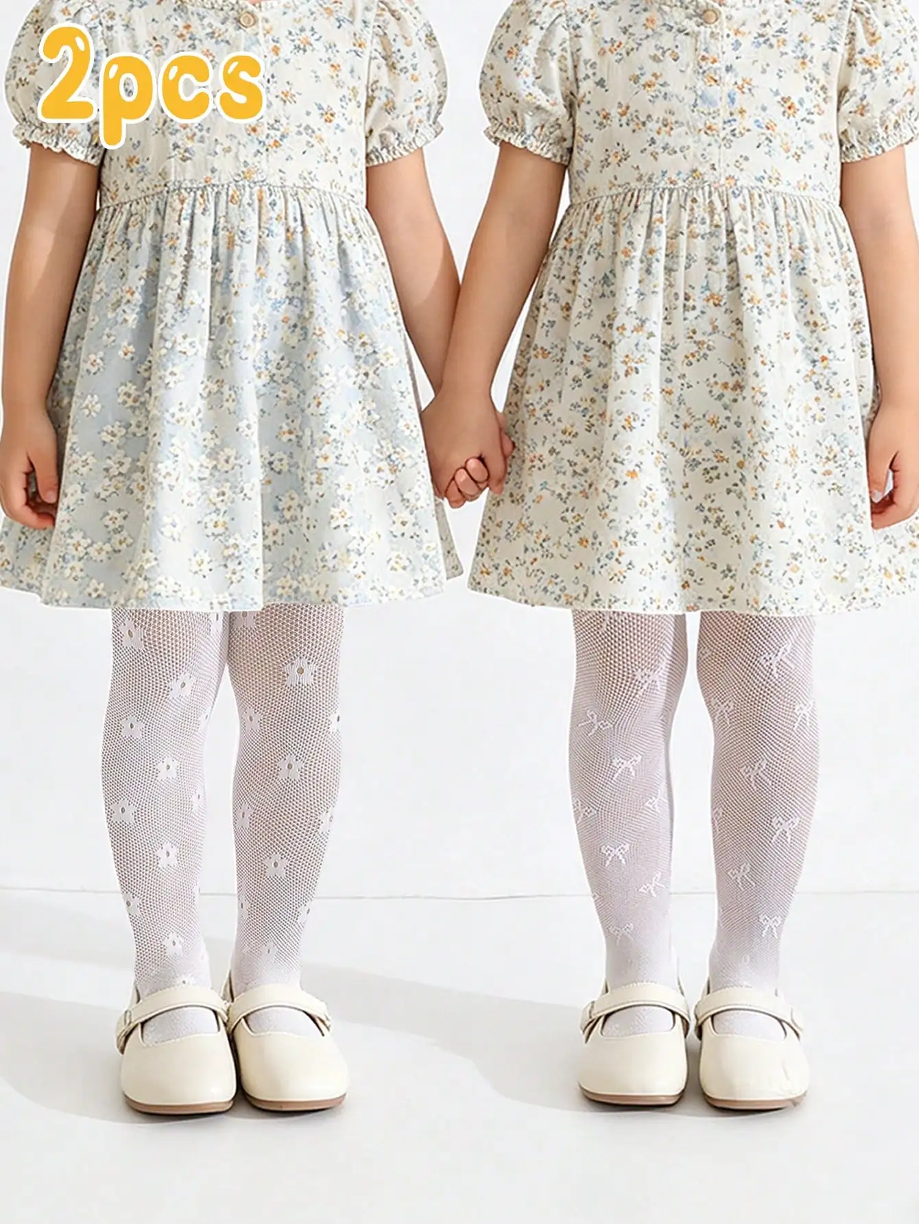 2Pack Girls Bow Heart Fishnet Tights Elastic Nylon Breathable Pantyhose Summer Casual Party Daily Stockings Toddler Kids 1-12Y
