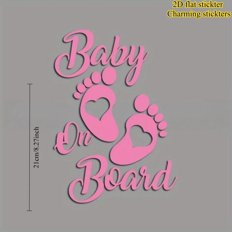 1pc 2D Flat Baby On Board Heart Footprint Waterproof Vinyl Sticker For Car Truck Motorcycle Window Reminder Decor