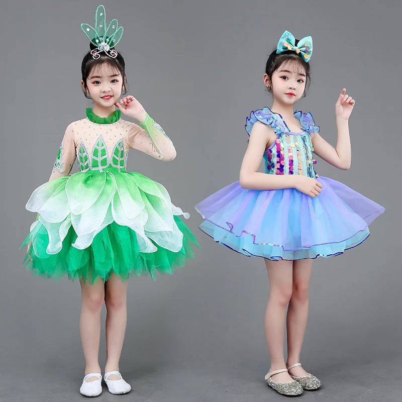 Girls Group Dance Costumes Tutu Flower Fairy Children's Performance Princess Dress