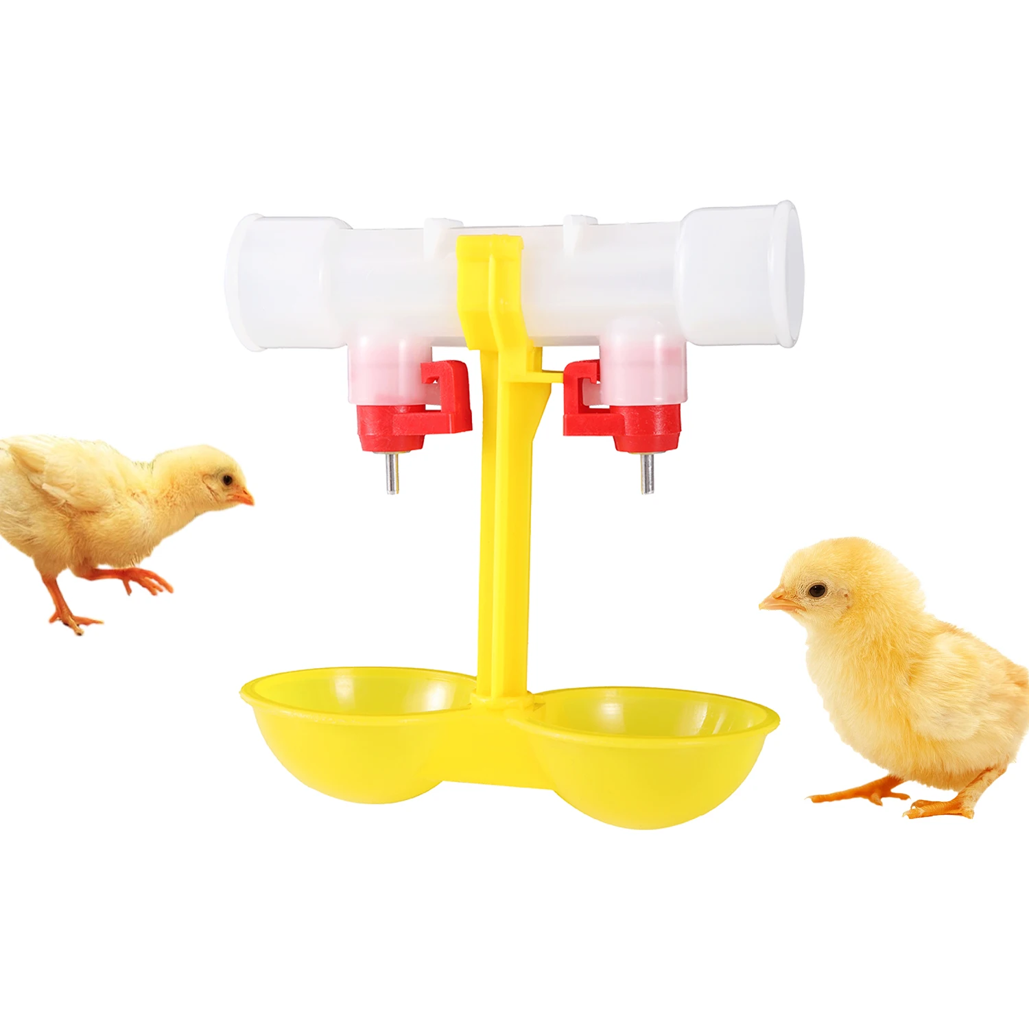 2Pcs Chicken Water Double Nipple Drinker Hanging Cups Ball Nipple Drinkers Plastic Chicken Equipments Bird Quail Feeders