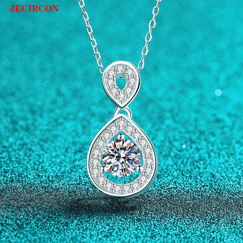 

JECIRCON 925 Sterling Silver Moissanite Necklace for Women Pear-Shaped Hollow Pendant 1ct D Color Sparkling Fine Jewelry Fashion