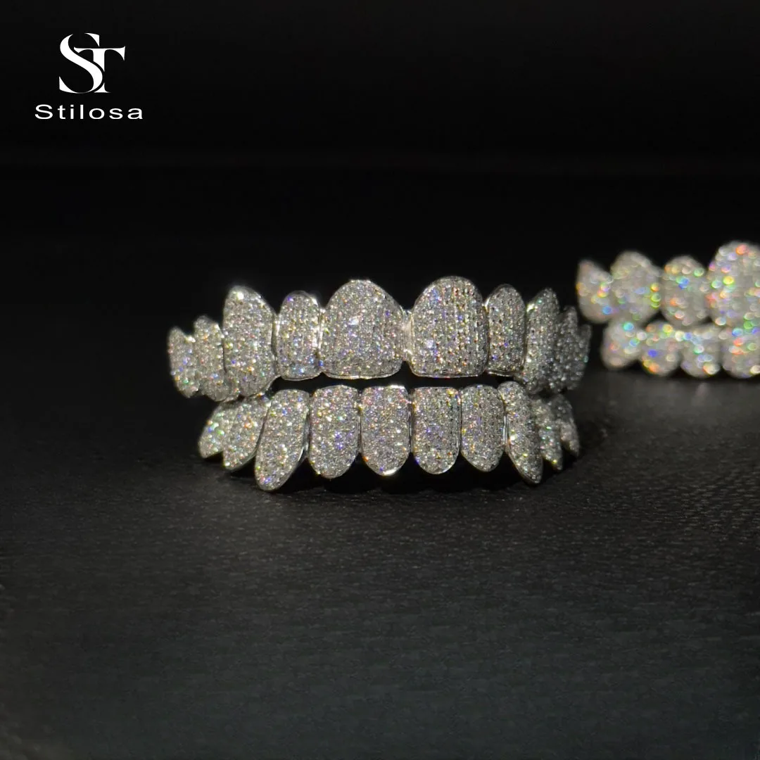 European And American Cross-border Hot-selling Grill GRILLZ Hip-hop Braces Honeycomb Inlaid Moissanite Factory Direct Sales