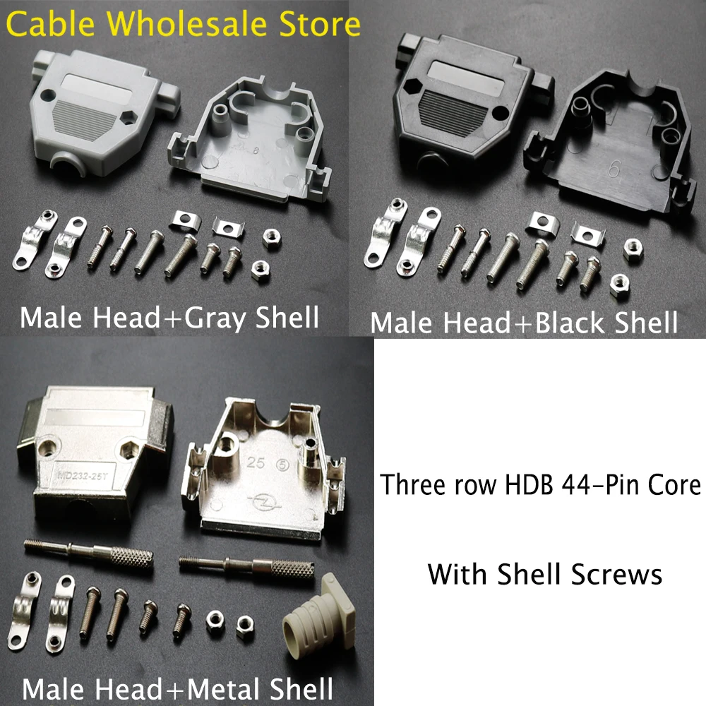 1 Set Of Three Rows Of Plug Welding Heads, Three Rows Of HDB44 Pins 44 P-Core Socket With Housing Pin Heads And Screws