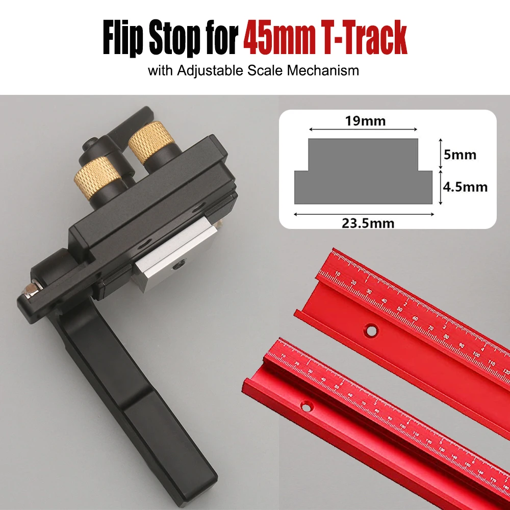 45# Chute T Track with Scale T-tracks Slot Miter Track 300-600mm 45 Type Chute, Woodworking Table Saw Workbench DIY Tool