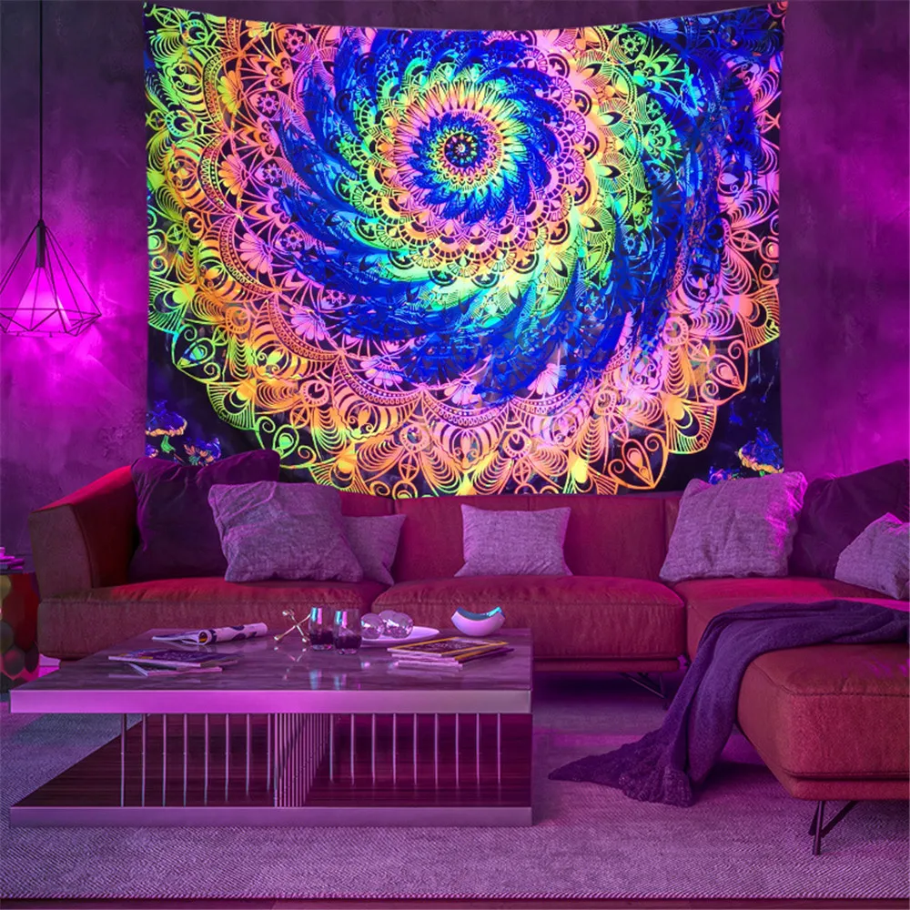 Fluorescent tapestry Wall hanging cloth Bedroom decoration psychedelic art poster