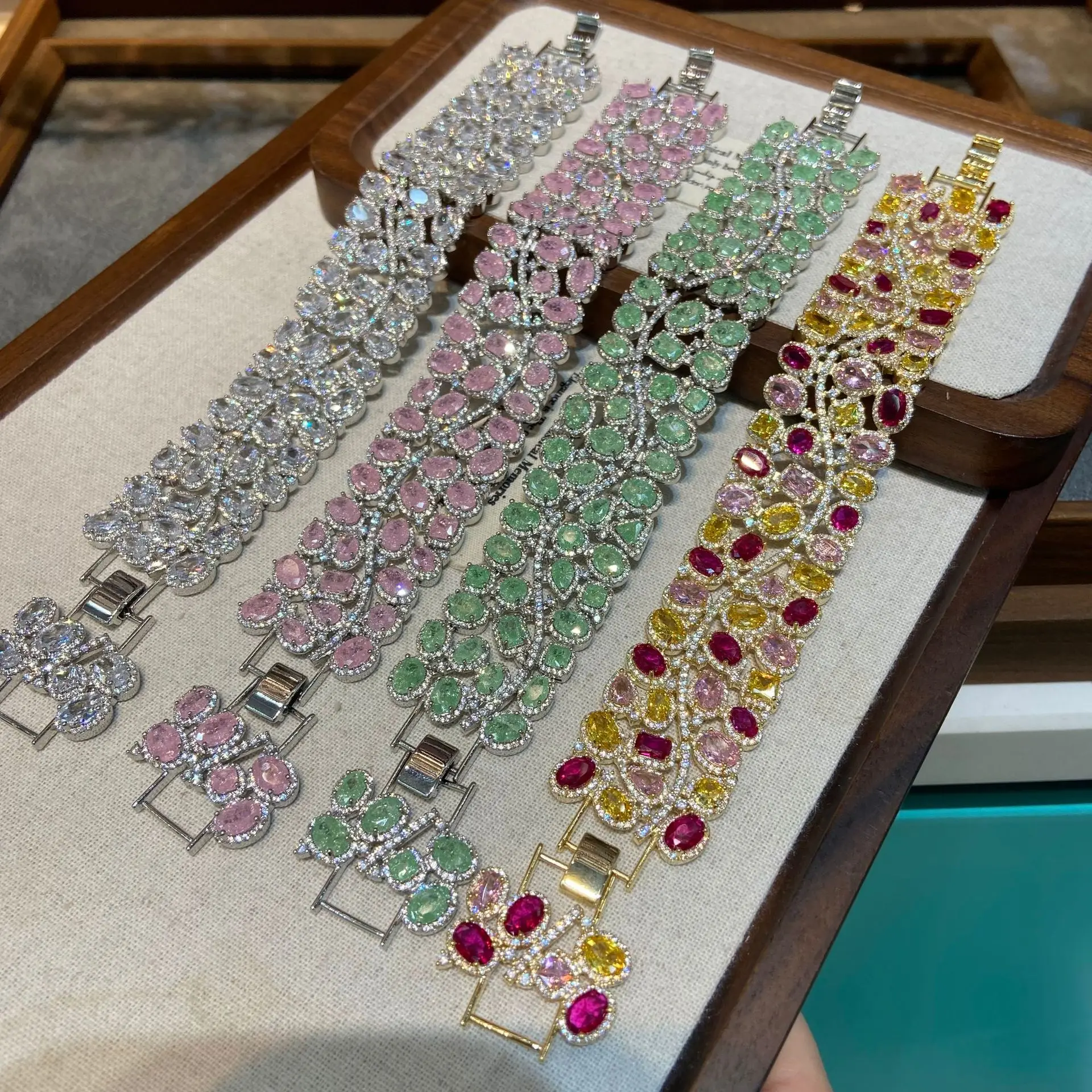 

Women Wide luxury Drop Gold-plated Coloured Gemstone Bracelet 2025