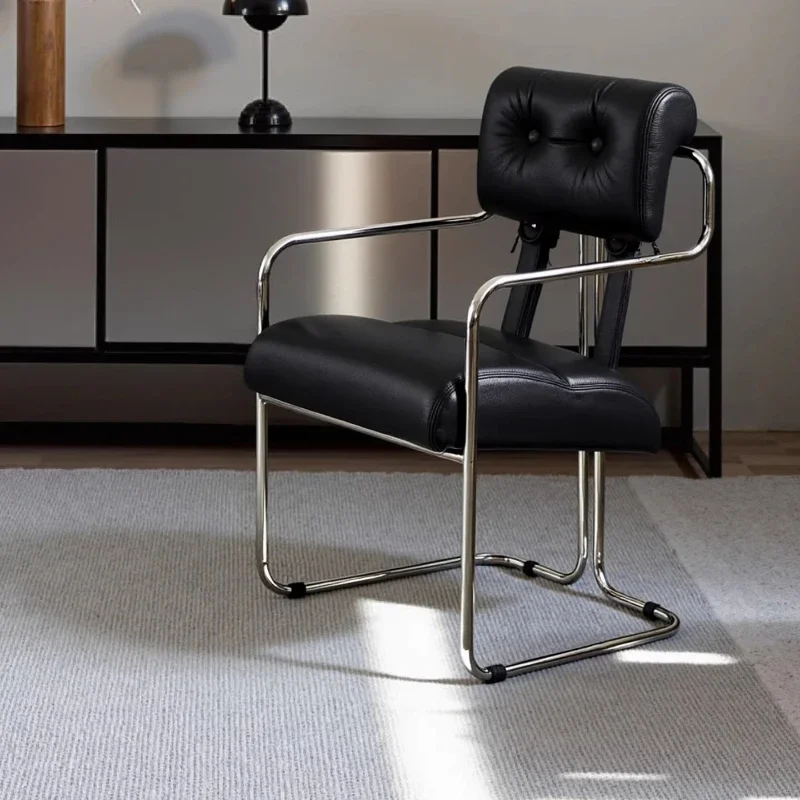 Croma chair Bauhaus retro leather dining chair household light luxury stainless steel antique book chair