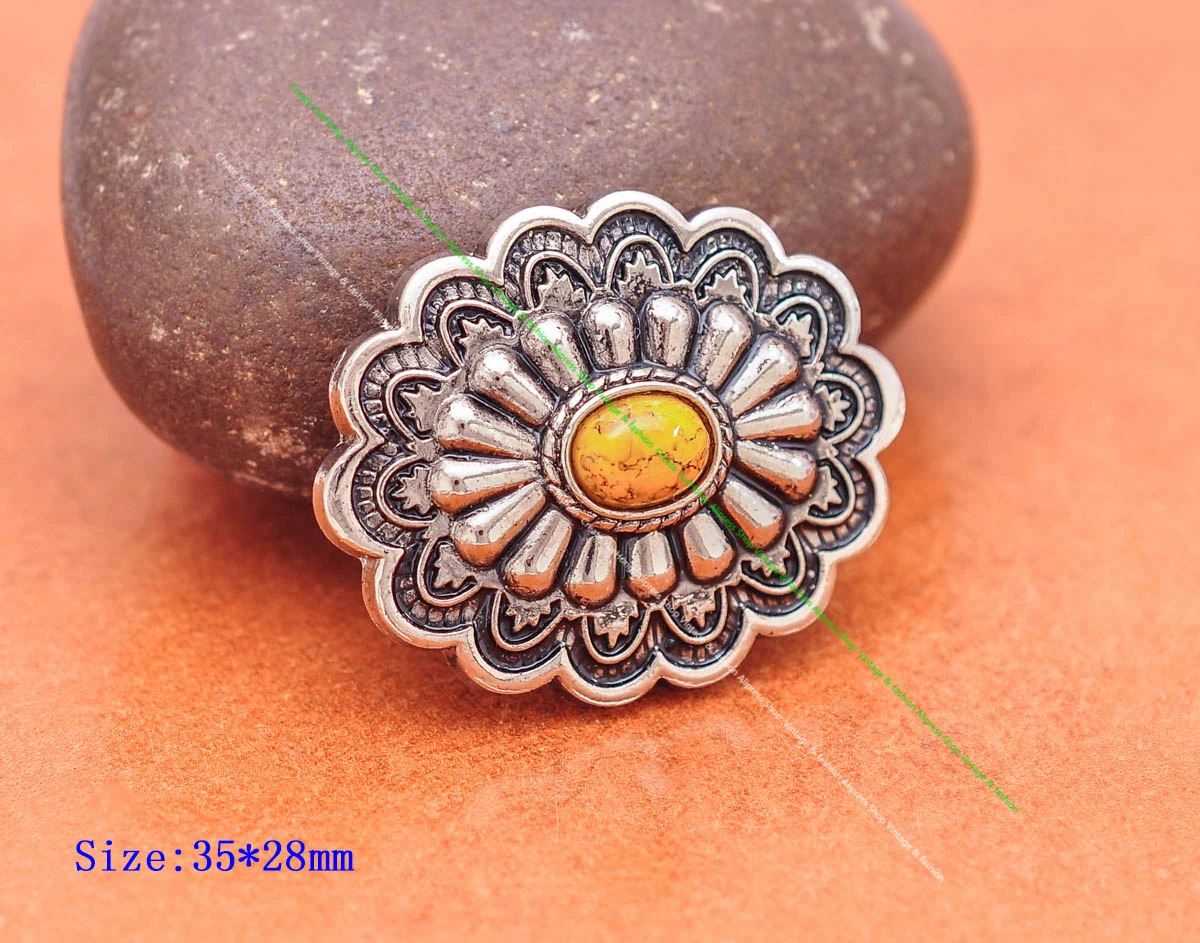 35*28MM Antik Silber Ethnische Indische Blumenkunst Himmelblau Türkis Concho Screwback Für Lederhandwerk Gürteltasche Hut Hardware – Detail 7