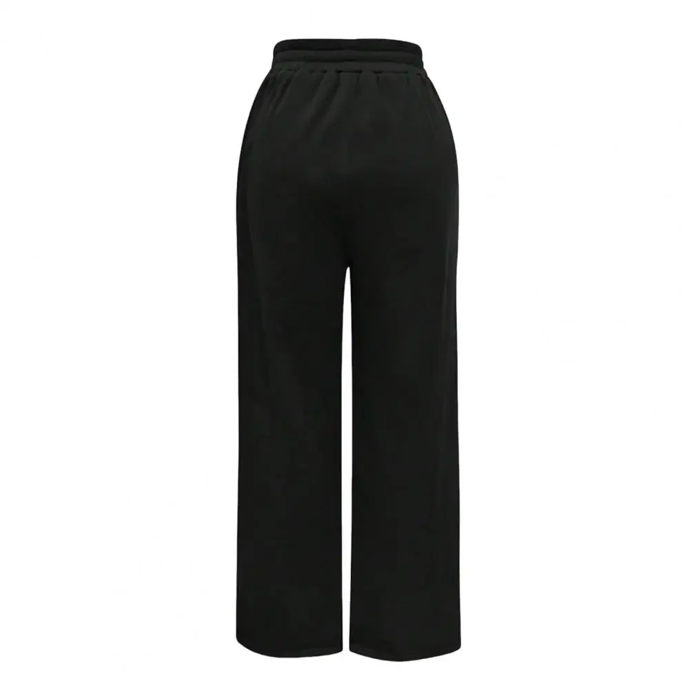 Para uso diário calças compridas femininas cor sólida estilo hip hop elástico de cintura alta calças largas senhoras solto ajuste calças casuais