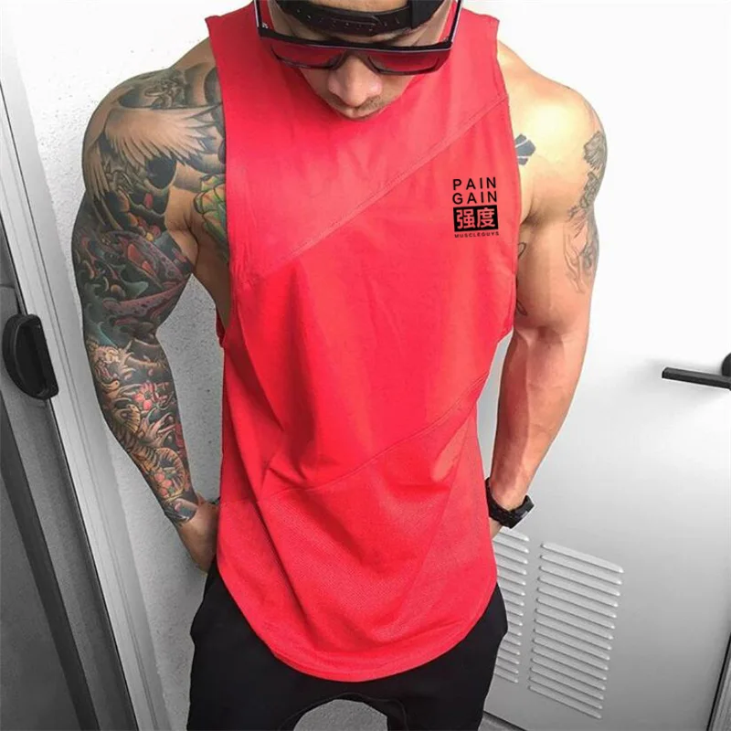 Summer Men Running Vest Cotton Mesh Splicing Breathable Sleeveless Gym Tank Workout Fitness Training Sports Singlet Bodybuilding