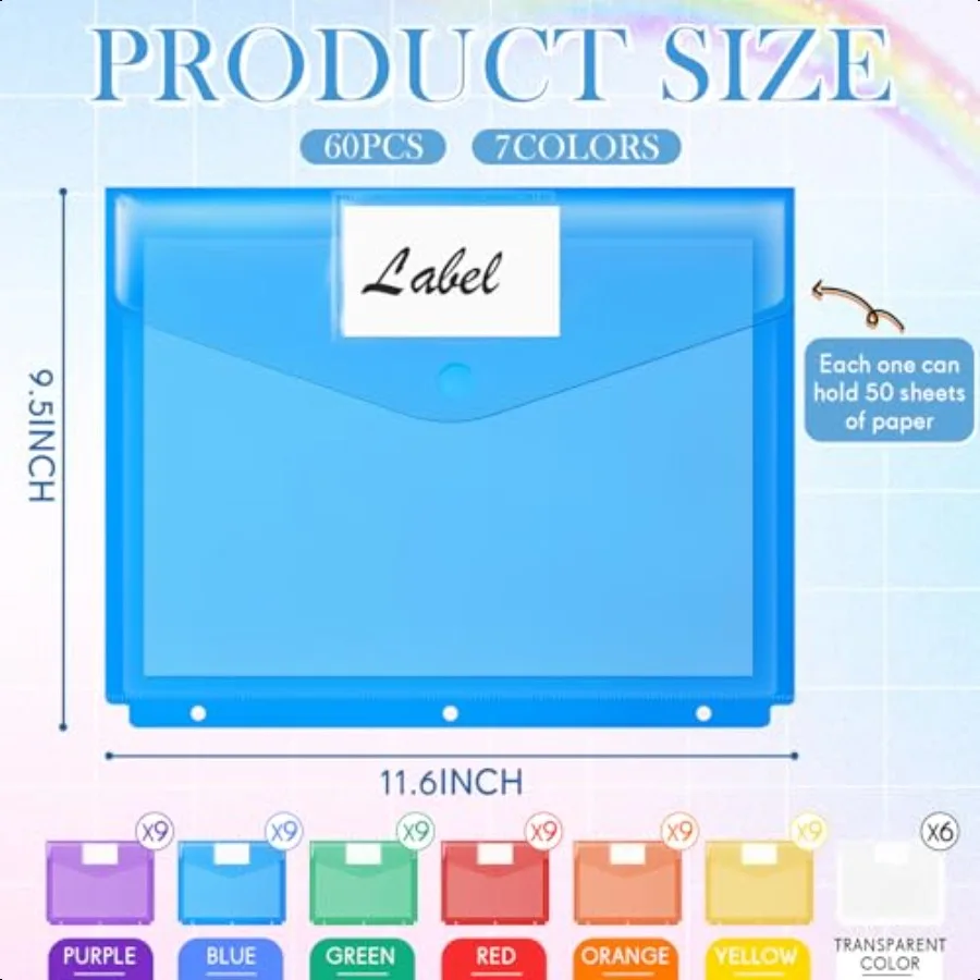 60 cartelle con raccoglitore a 3 anelli, tasche, raccoglitore sfuso, organizer con elementi di fissaggio a gancio e anello, tasca per etichette con chiusura, lettera di carico laterale