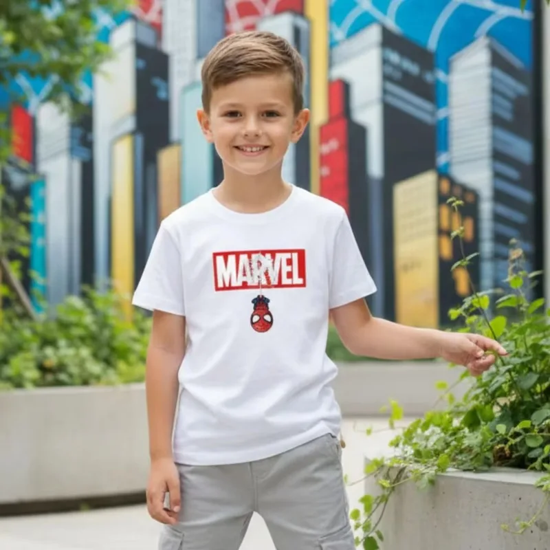 

Хлопковые повседневные футболки с короткими рукавами Marvel Spider Man, уличная одежда с графическим принтом супергероев, детская футболка, футболка для родителей и детей