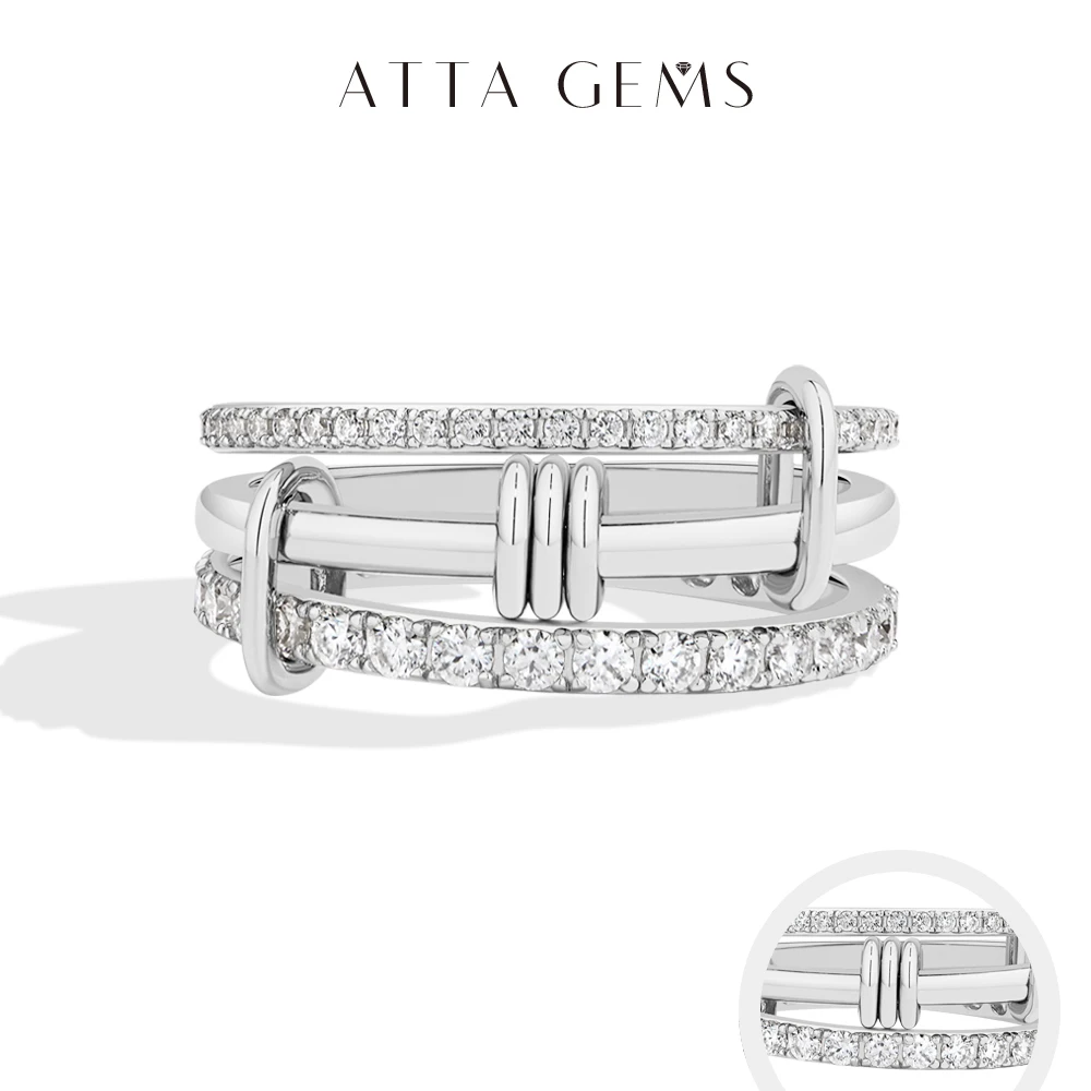 

ATTAGEMS Three Layer Moissanite Ring 925 Sterling Silver Stacked Rings New Year's Fashion Party Gifts for Women Men Fine Jewelry